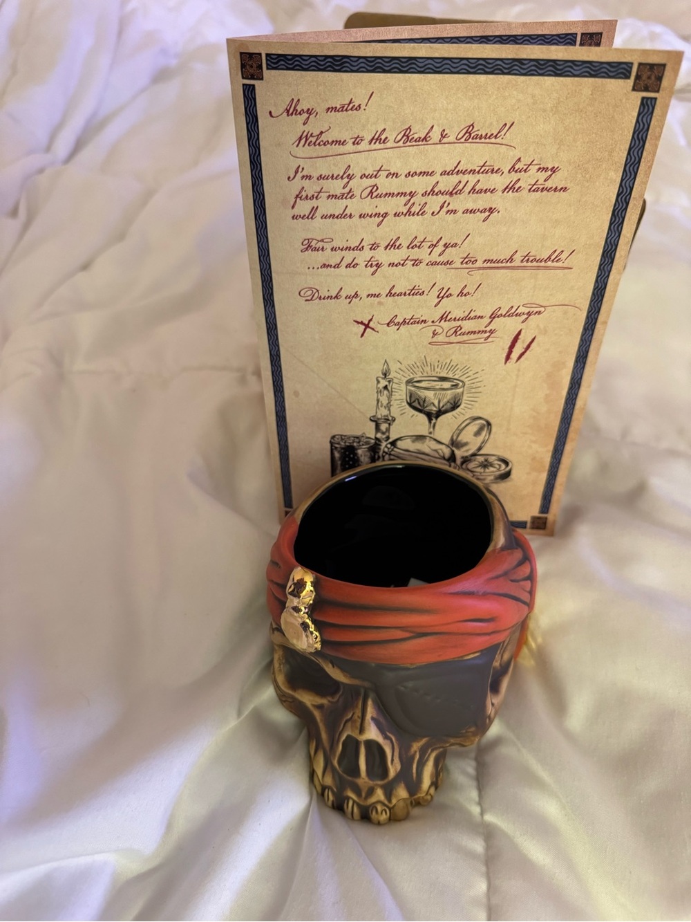 Disney 1st Edition Beak & Barrel Tiki Pirate Skull Mug Cup Pirates Collectible